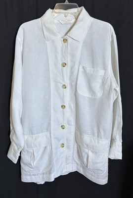 Vintage Peter Martin Ladies White Linen Blazer Jacket Large Minimalist Lagenlook
