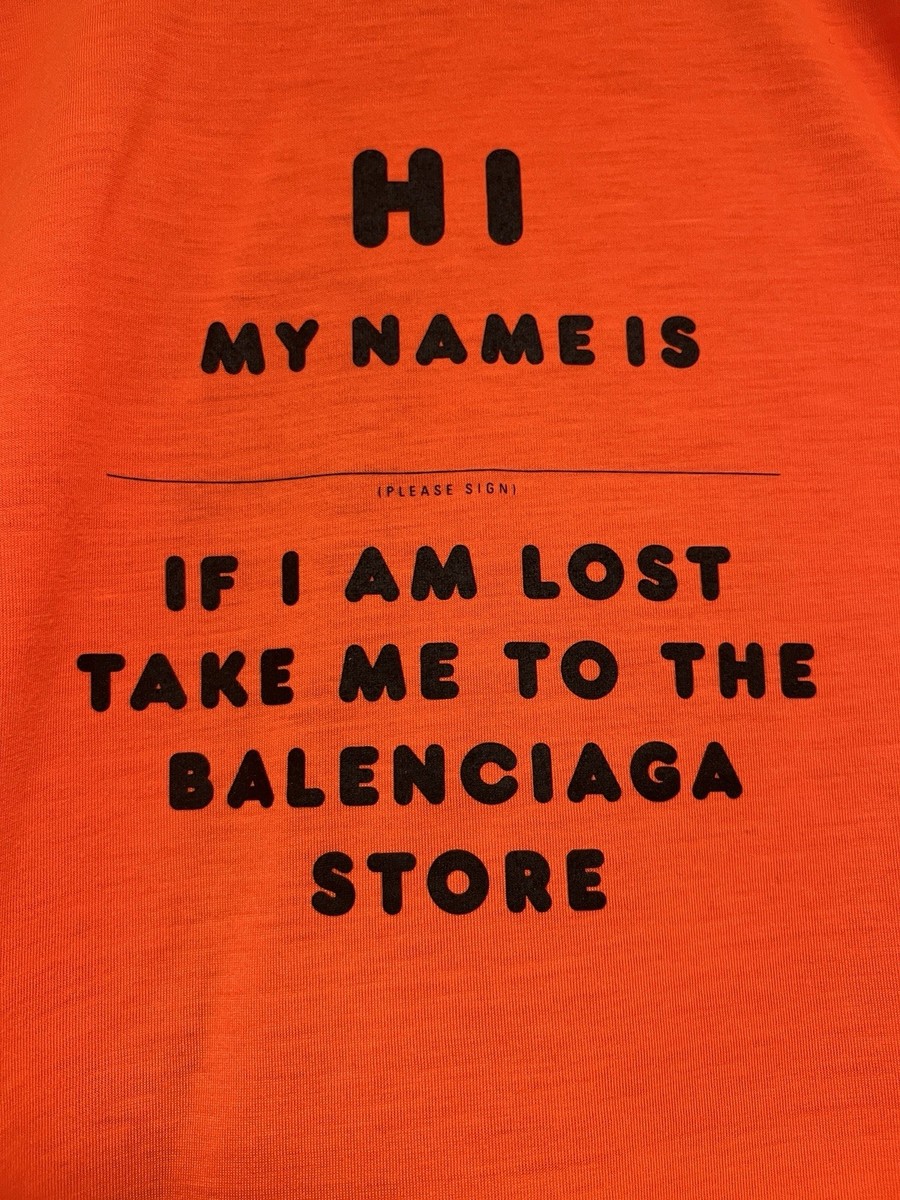 BALENCIAGA Hi My Name Is, Unisex Orange Crew Oversized T-Shirt, XS