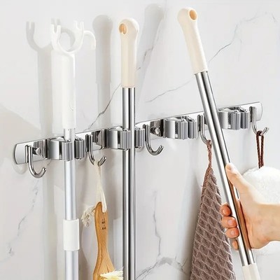 New Broom Holder Gripper Mop Racks Clip Hanger Wall Mount Self Adhesive Hook