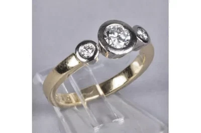 Brillantring 750 Gelb-Weißgold 3 Brillanten 0,4ct RG52 Zweifarb Gold Ring - Bild 1 von 2