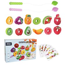 Wooden Lacing Beads Fruit Food Stringing Blocks Threading Kids Educational Toys