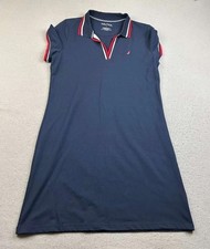 Nautica Shirt Dress Womens Large Blue Short Sleeves Collared Straight Pull Over