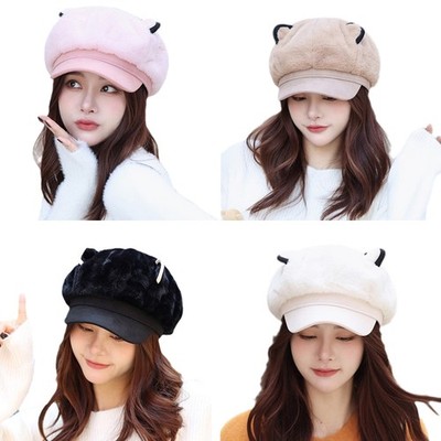 Cute Bear Ears Beret Painter Hat Peaked Cap Windproof for Outdoor Activities