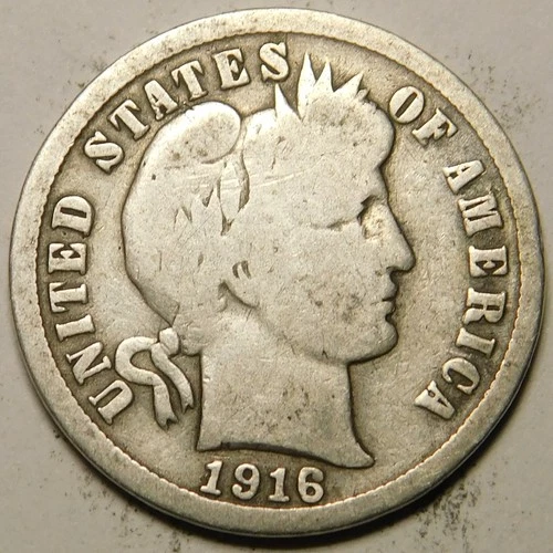 1916 P Barber Dime G-VG  90% Silver   "Actual Coin Pictured- Not Cleaned"