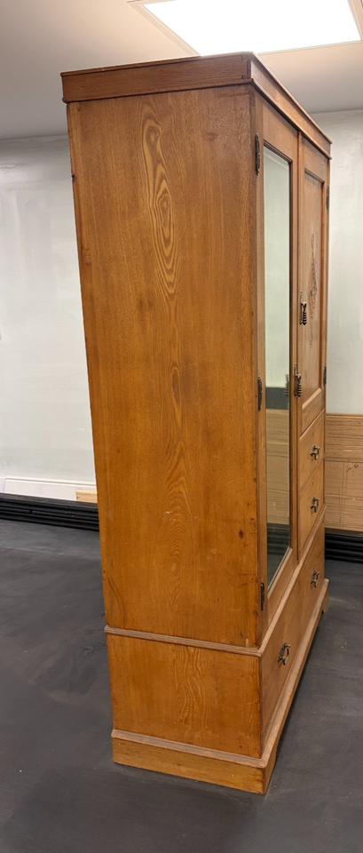 Antique Oak Art Deco Edwardian Wardrobe With Shelves And Mirror | eBay UK