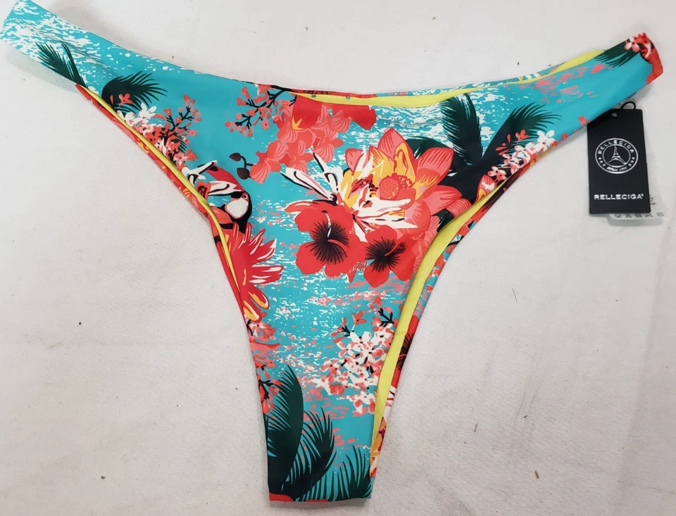 Parte inferior de bikini descarada para mujer RELLECIGA, azul floral, XL Foto 2 de 4