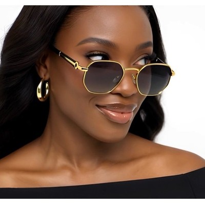 Gold Black Metal Frame Sunglasses Smoke Gradient Lens Women Luxury Style Lentes