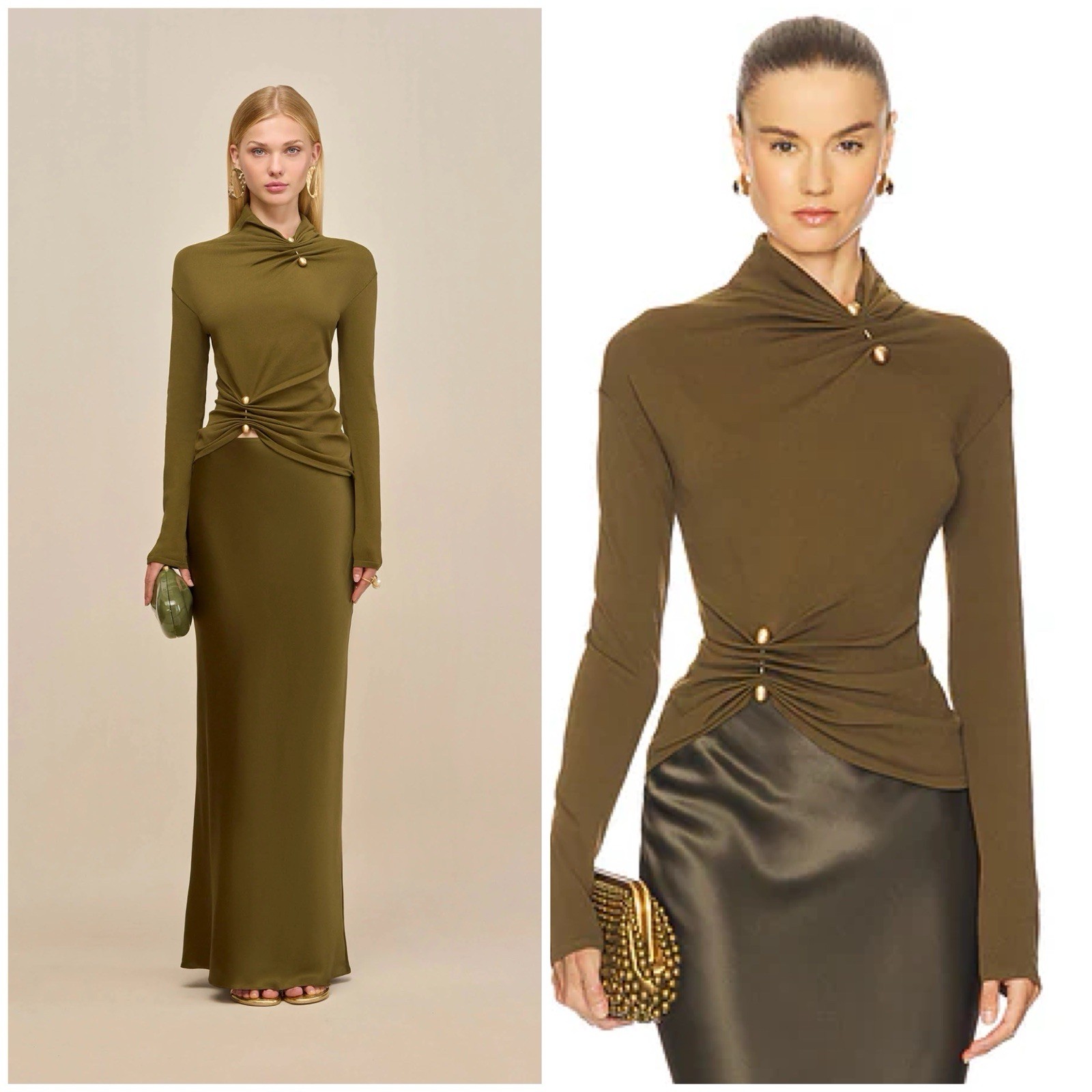 NWT CULT GAIA Callie Knit Long Sleeve Top in Rosemary Green & Gold Size Small