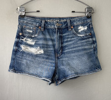 American Eagle Mom Shorts Size 4 Blue Jean Denim High Rise Mini Distressed Boho