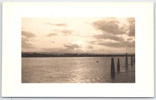 Vintage Velox Sepia Postcard Scenic Waterfront Sunset View