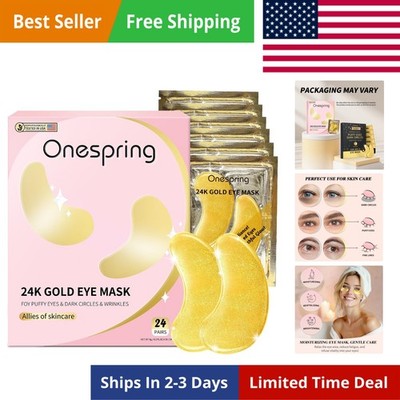 Under Eye Patches 24 Pairs - Bridesmaid Gift, Mothers Day Gifts - 24K Gold Un...