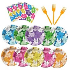 72pcs Tropical Hibiscus Party Paper Plates Set, 9 Inch Colourful-9in 72pcs