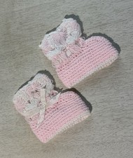Vintage 1960s Pink Crochet Baby Booties