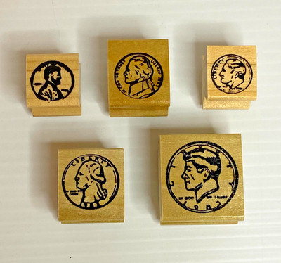 US Coins Rubber Stamp Set Never Used Penny Nickel Dime Quarter Half Dollar