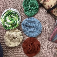 Hand Made Crocheted Knitted Chunky Winter Beanie Hats Lot Of 6 Boho Indie Hippie