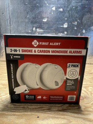 First Alert 2-in-1 Smoke & Carbon Monoxide Alarms   Wired   2 Pack -New In Box. 