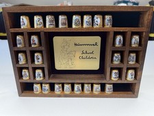 M J Hummel School Children Thimble Collection Display Case 28 Gold Tone Thimbles