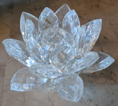 Swarovski Clear Crystal Water Lily Lotus Flower Candle Holder With Box 5''