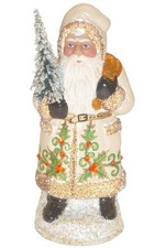 18156 - Schaller Paper Mache Candy Container - Santa With Cream Coat and Holly