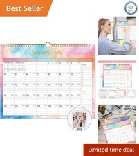 Thick Paper 2026 Calendar with Monthly Overview - Colorful  Functional