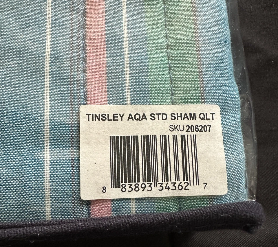 Nautica Стандартная Подушка Sham Tinsley Aqua Хлопок Один Разноцветный Пэчворк Новый в коробке!!! - Изображение 4 из 4