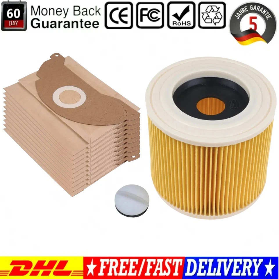 STAUBSAUGERMANUFAKTUR 12x Staubsaugerbeutel Vlies / Filter für Kärcher A 2000, A 2054, MV 2 / DHL