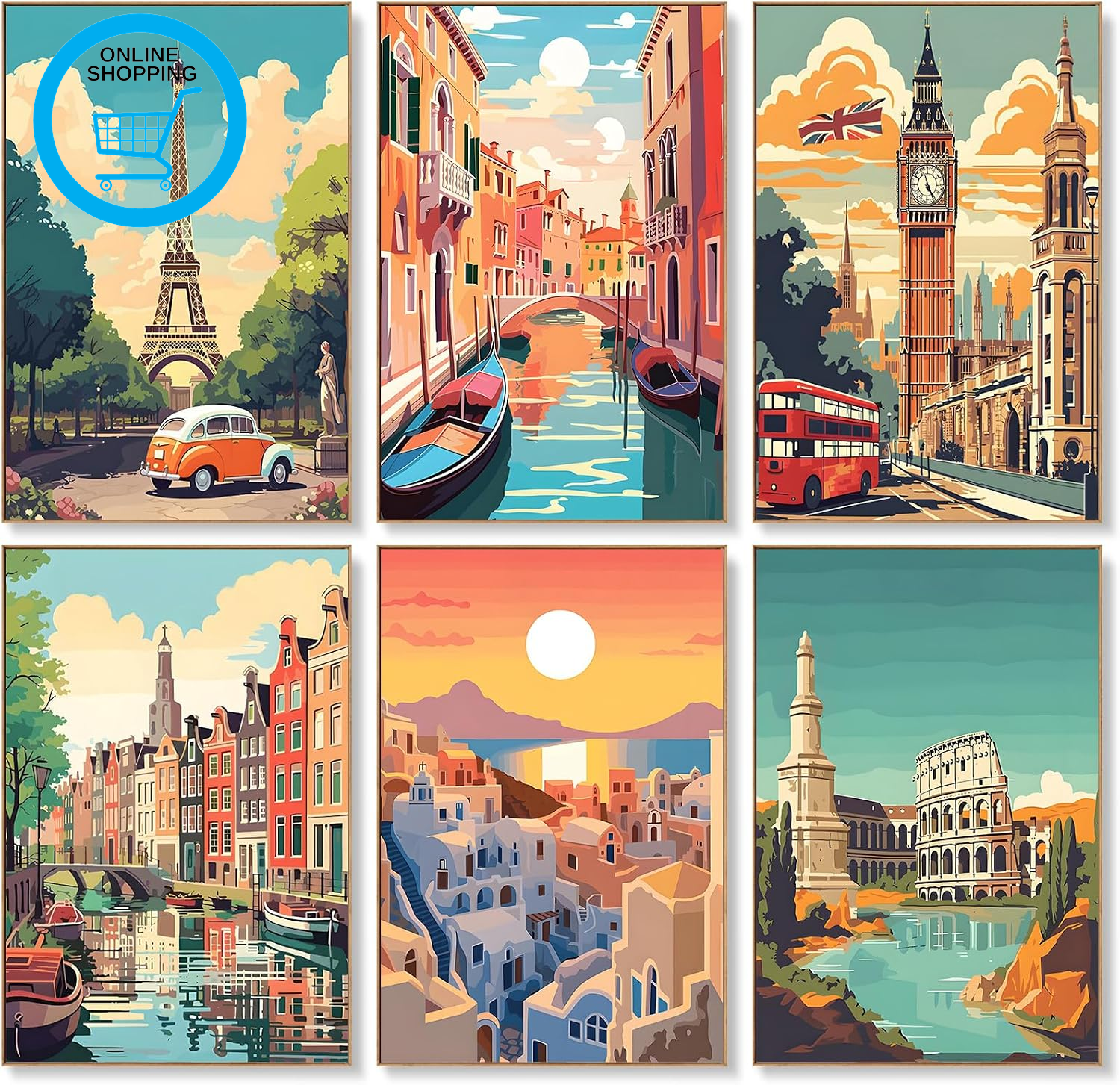 6 Pack Paint by Numbers for Adults - 8X12 Inch City Scapes Paint by Numbers Kits