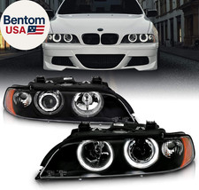 Projector Replacement Halogen Headlights Dual Led Halo Set For 97-00 Bmw 5 Serie