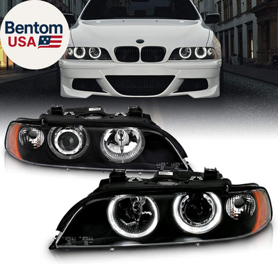 Projector Replacement Halogen Headlights Dual LED Halo Set for 97-00 BMW 5 Serie