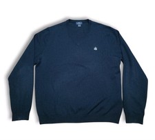 Brooks Brothers Extra Fine Merino Wool Blend V-Neck Navy Blue Sweater Mens Large