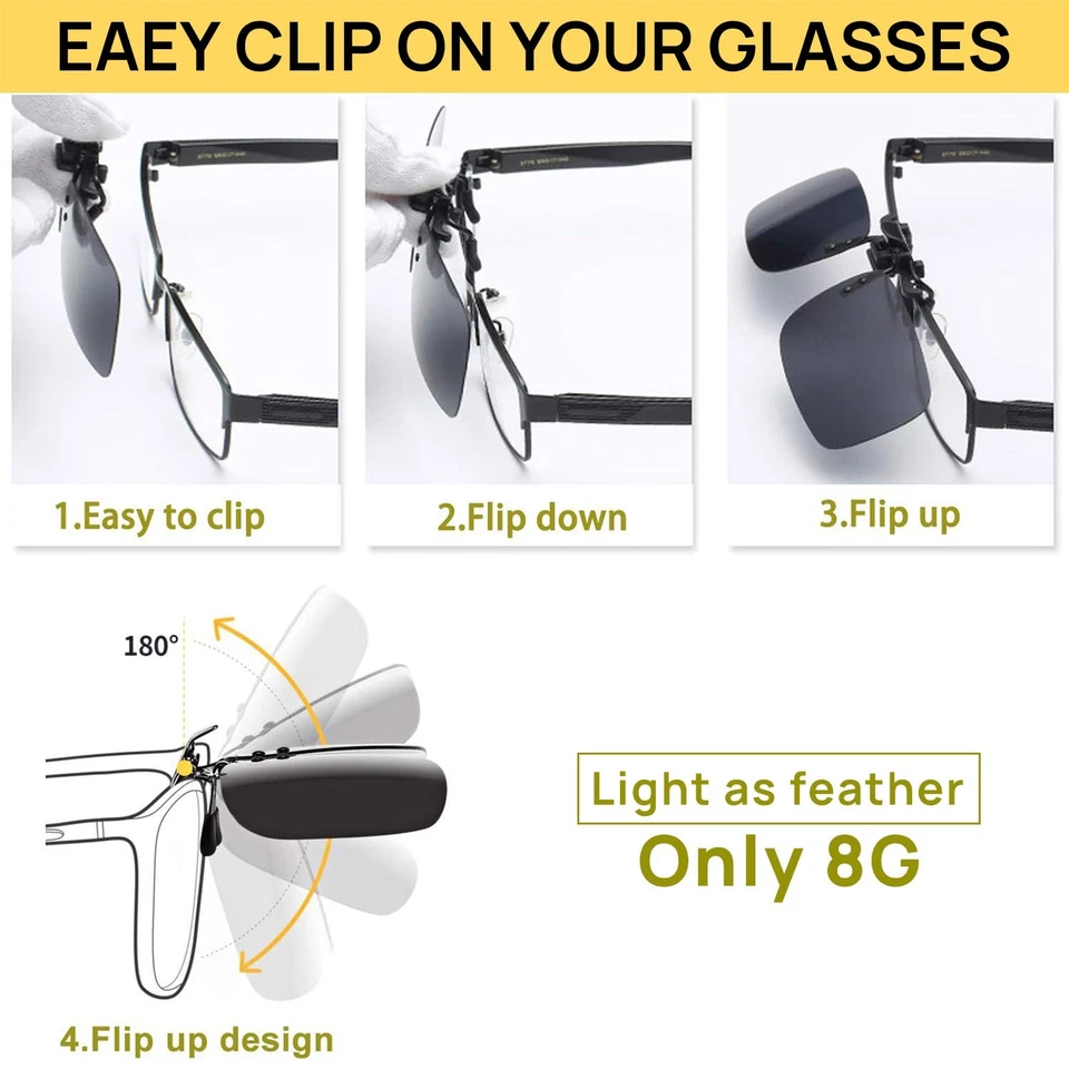 Photochromic Polarised Clip On Flip Sunglasses Pilot Polarized Fishing Eyewear - image 3 of 4