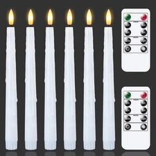 Flameless LED White Remote 0.78" x9.6" Taper Candles with Timer and Dripping ...