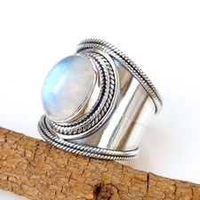 Natural Rainbow Moonstone Ring Solid 925 Sterling Silver Moonstone Jewelry-R121