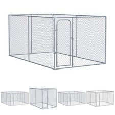 Outdoor Dog Kennel Galvanized Chain Link Fence Pet House w/ Secure Lock