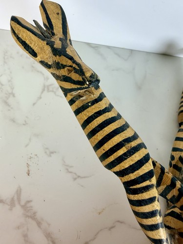 Coppia di pinze per insalata in legno zebrato a righe keniote intagliate a mano Kenya NUOVE - Foto 3 di 6