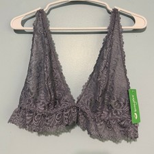 Honeydew Intimates Lace Bralette XL Grey Blue Ruffle Plunge V-Neck 1544