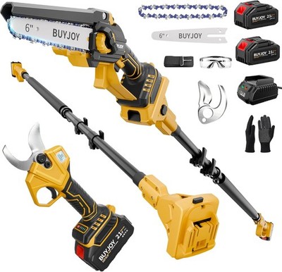 BUYJOY 4in1 Electric Pruning Shears Pole Saw Combo 2 Batteries