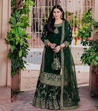 Designer Green Velvet Kurta Palazzo With Net Dupatta For Reception Party