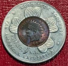 DUAL RAINBOW TONING UNC 1901 INDIAN CENT ENCASED PAN-AMERICAN EXPOSITION BUFFALO