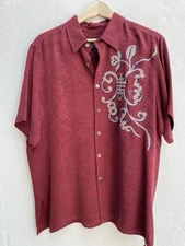 NWOTCitron Santa Monica S 100% silk short sleeve button up men shirt Asian Red