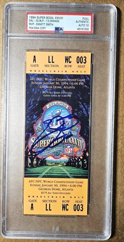 1994 Super Bowl XXVIII 28 FULL Ticket PSA EMMITT SMITH PSA/DNA 10 Autograph!!
