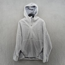Prana Sweater Womens Small Gray 1/2 Zip Pullover Sherpa Lined Hoodie Fuzzy Warm