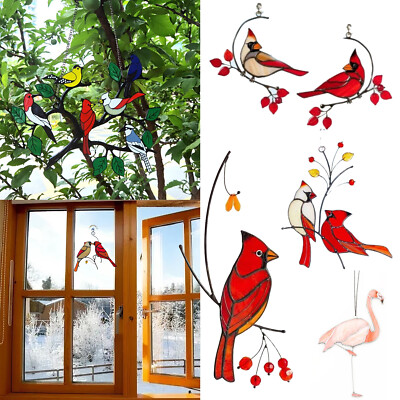 Alloy Drip Oil Panel Colorful Lovely Birds Suncatcher Window Hanging Home Decor