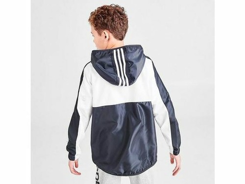 adidas Big Boys Logo Colorblocked Hooded Windbreaker SZ S 8 NWT White/Black - Picture 3 of 3