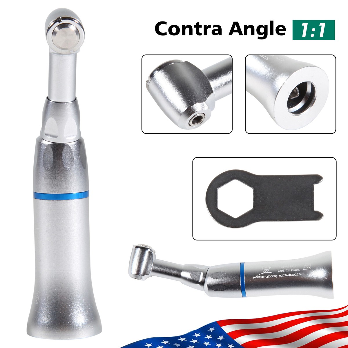 Dental Low Speed Handpiece Contra Angle - NSK Style, Push Button E-Type, 4 Hole Midwest Hose, USA Compatible