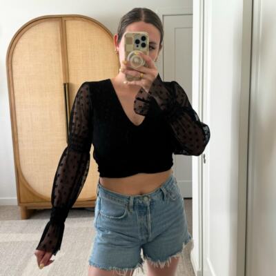 Glassons Black Mesh Long Sleeve Crop Top EUC S