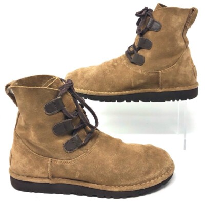 UGG Womens Elvi Ankle Boots Brown Round Toe Lace Up 9 Perfect
