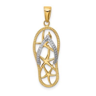 14K Yellow & White Gold Starfish Flip-Flop Sandal Pendant