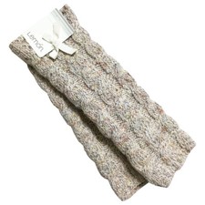 Lemon Cable Knit Cabin Tweed Wrist Warmers Fingerless Gloves Wool Blend