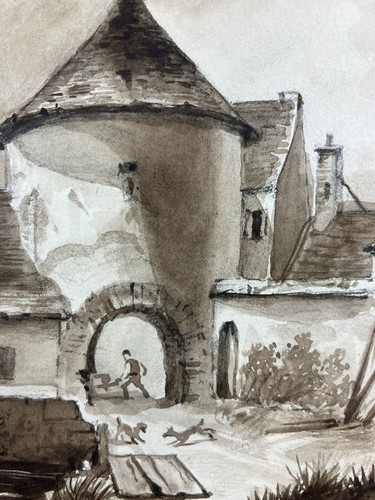 Lavis d'encre Architecture Ferme Village dans la Marne Grand-Est Champagne 1860 - Photo 10/10